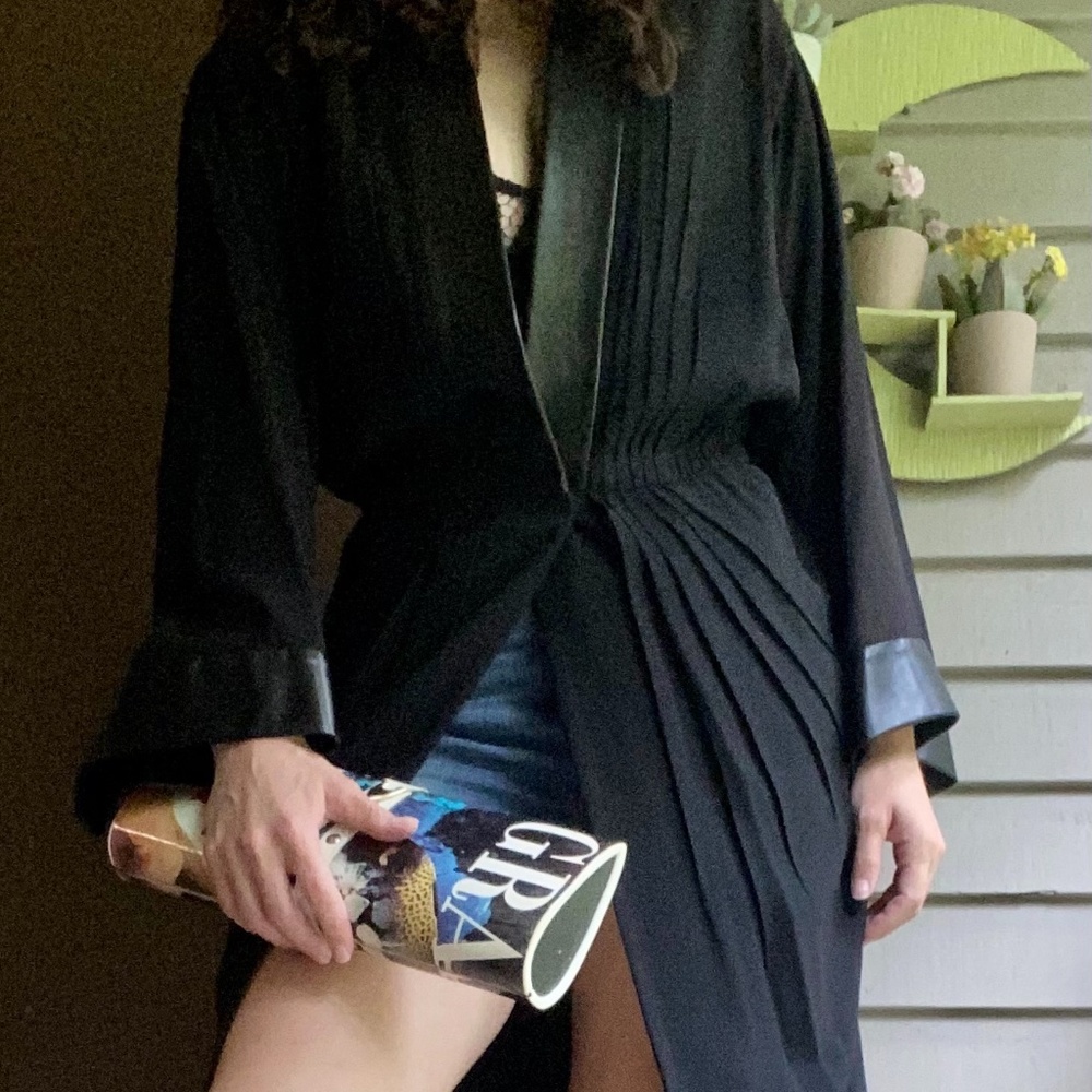 Gucci SS14 Black Leather Trim V-Neck Wide Sleeve Dress